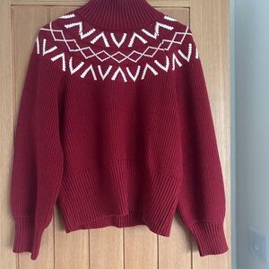 Elegant Burgundy Turtleneck Sweater with White Pattern